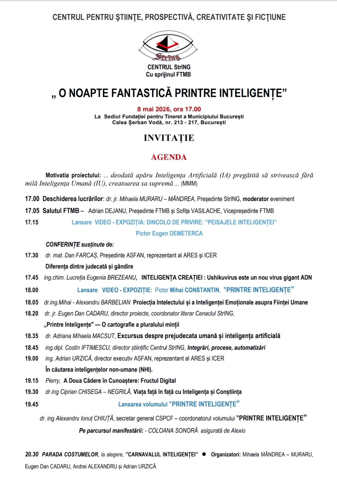 Printre inteligențe — o seară altfel, pe 8 mai 2026